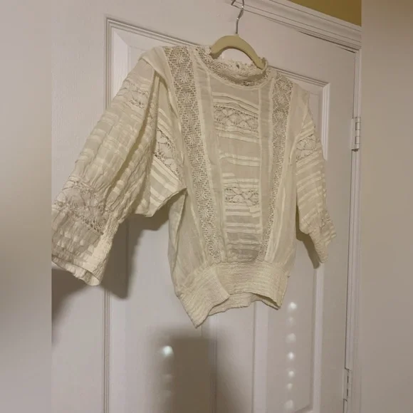 NWOT Free People Victorian Crochet Lace Ruffle 3/4 Sleeve Blouse Cottagecore - Picture 10 of 15